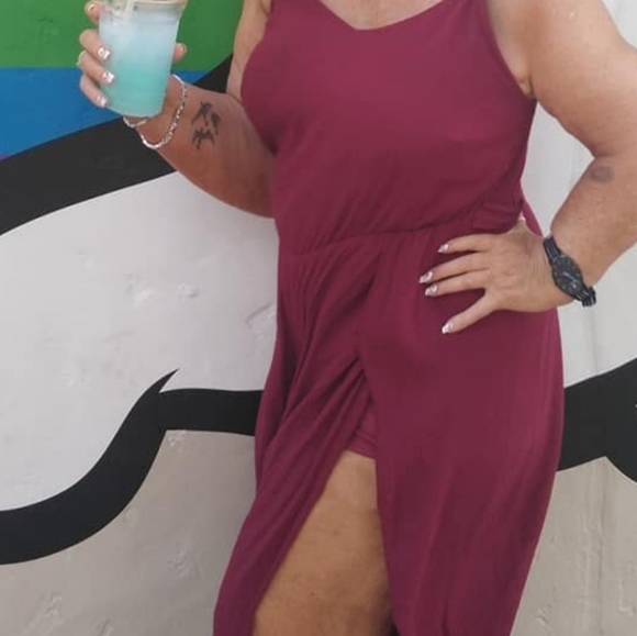 E Pretty Romper wine colored Evening Cami Sheath Romper. Medium - Picture 3 of 4